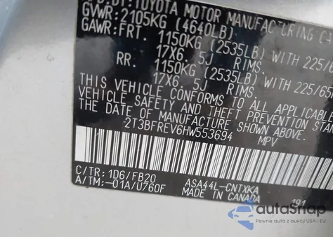 2017 Toyota Rav4 Le from USA, damaged, VIN 2T3BFREV6HW553694